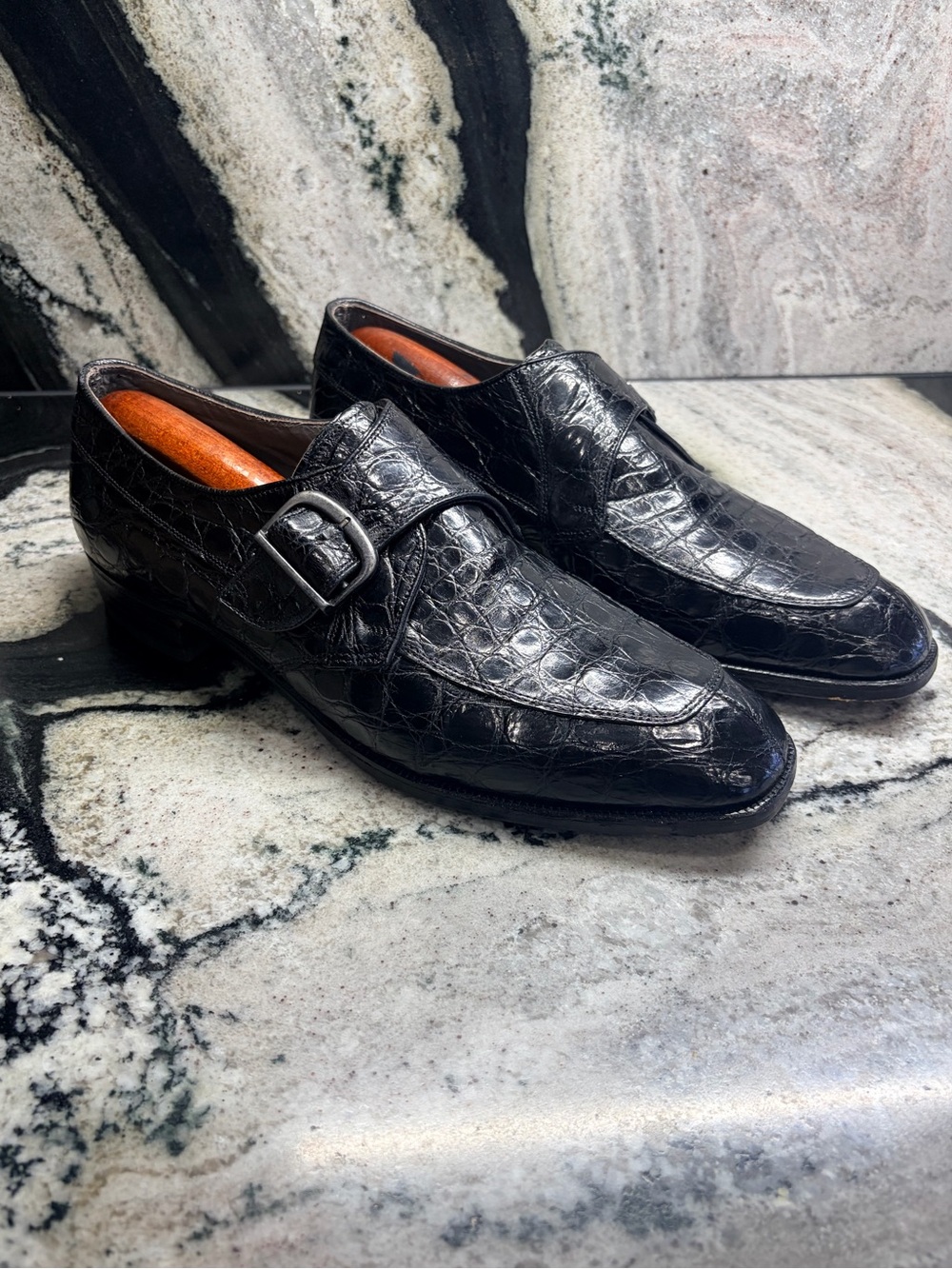 Nettleton Traditionals Genuine Black Alligator Single Monk Strap Dress Shoes Men